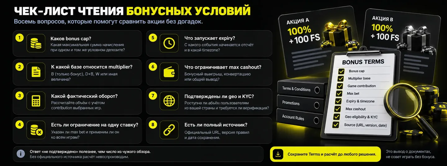 Чек-лист чтения бонусных условий