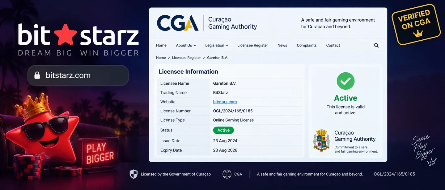 Действующий сертификат CGA для bitstarz.com