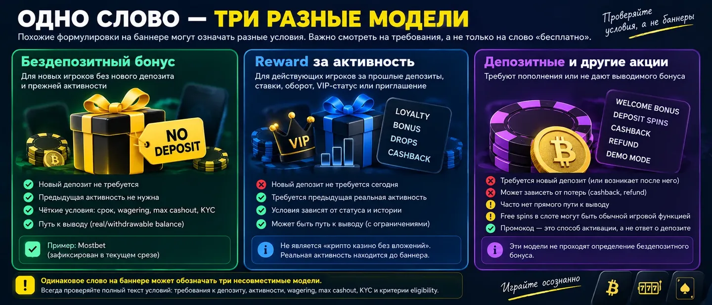 Разница между классическим no-deposit, reward за активность и депозитной акцией