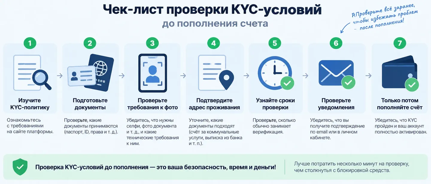 Семь действий для проверки KYC-условий до пополнения